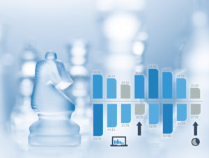 A conceptual photo of a transparent chessboard with demand-planning-process statistics